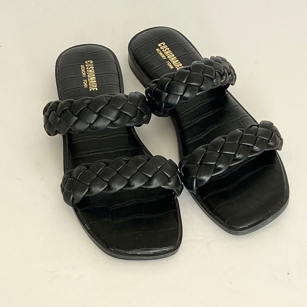 LOT of 2 Cushionaire Vicki Braided Strap Slide Sandals Gold Black Flats - Picture 3 of 10